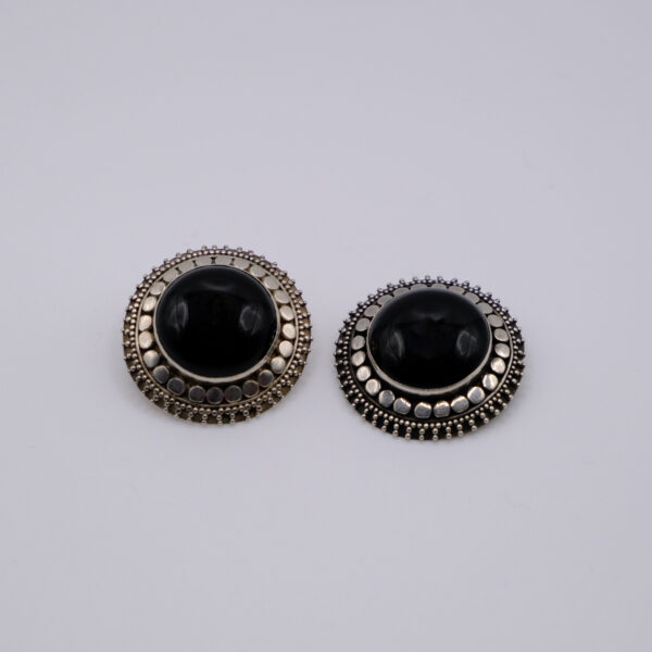 Black Onyx Cabochon Bali Stud