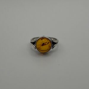 Round Amber Cabochon Ring